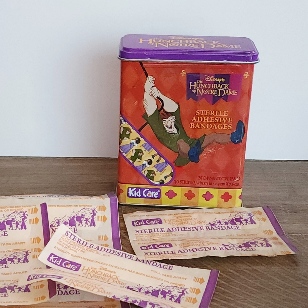 Disney Hunchback Of Notre Dame Collectible Bandage Tin with Bandages Vintage